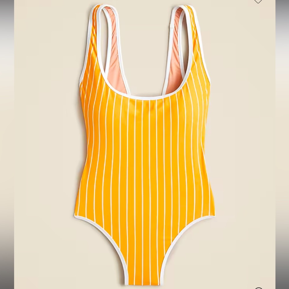 J. Crew Scoopneck one-piece swimsuit in stripe Sunflower Yellow White Sz 24 NWT